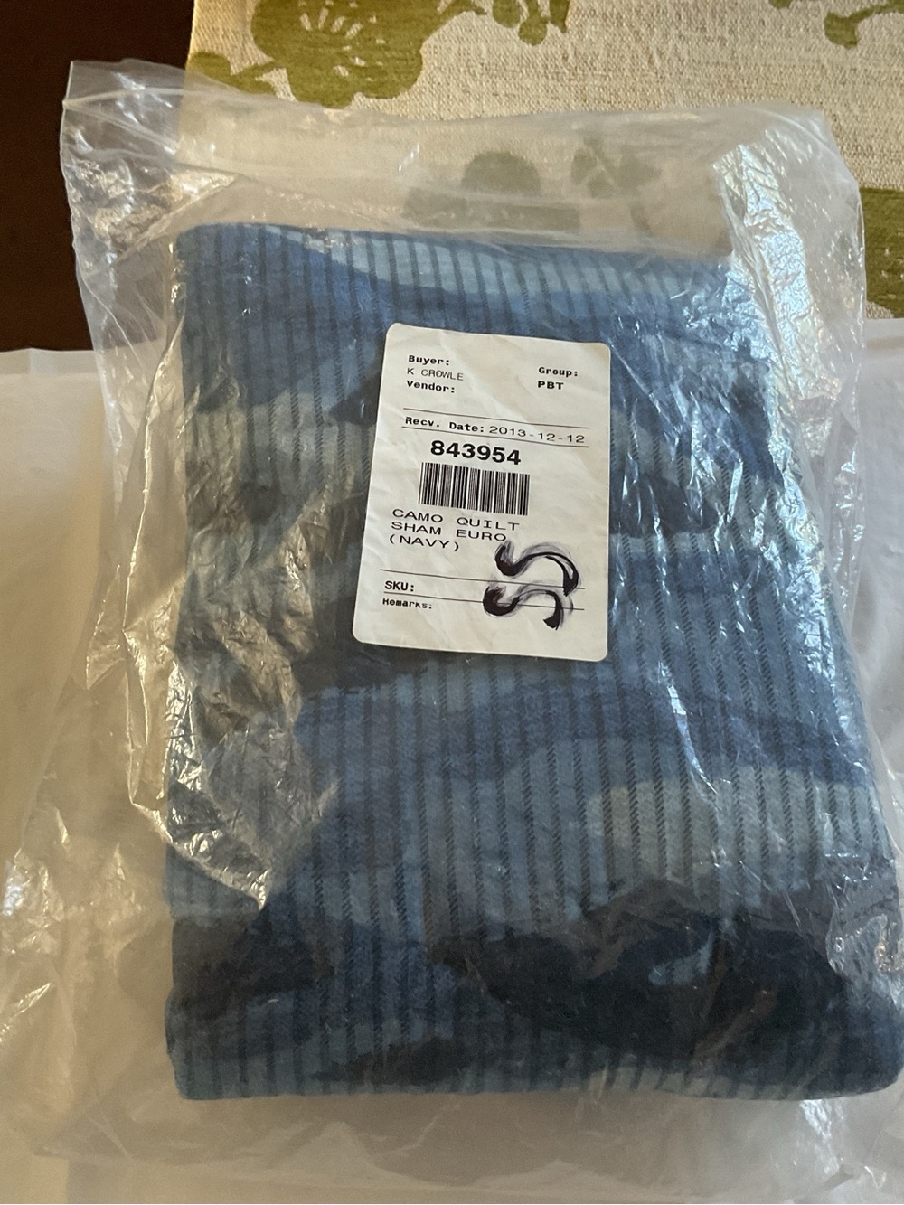 Pottery Barn Teen PB Camo Euro Sham Navy 5% Organic Cotton  NEW W/ Tags